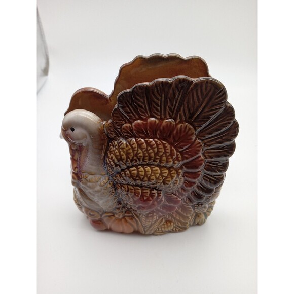 Vintage Turkey Salt & Pepper Shakers Glazed With Napkin Holder - Picture 11 of 12